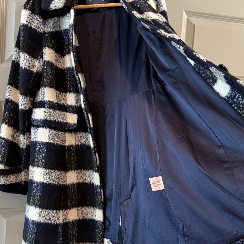 Modcloth Black Navy and White Plaid Coat - Picture 8 of 9
